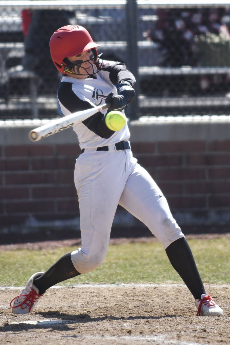 Bradley-Bourbonnais' Suttyn Hop hits a pitch during a home game against Herscher Monday, March 24, 2025.