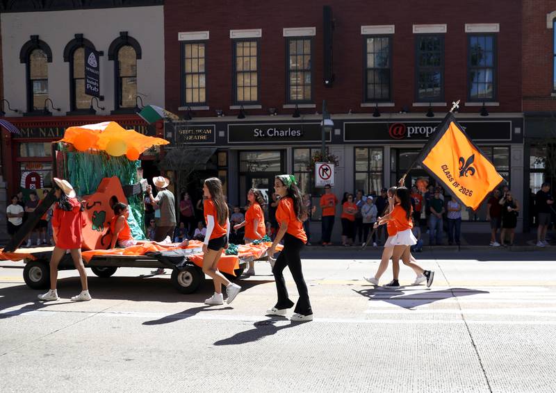 Members of the Class of 2026 participate in the school’s homecoming parade on Main Street through Downtown St. Charles on Thursday, Aug. 31, 2023.