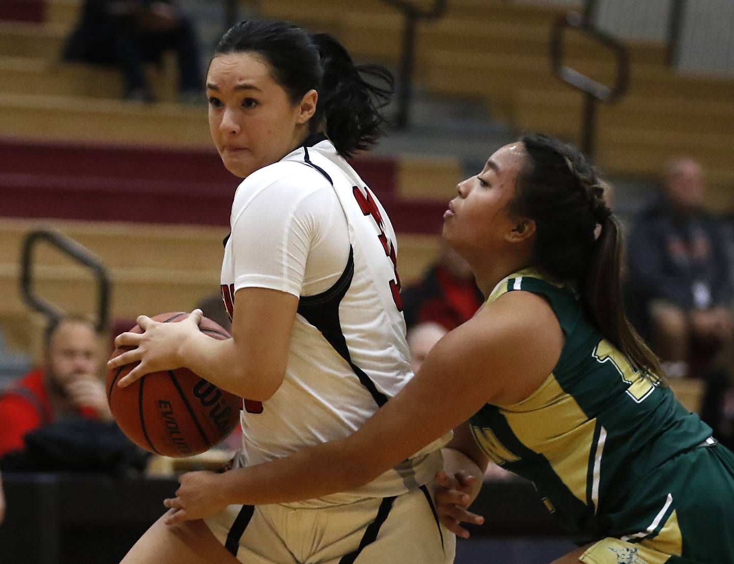 Huntley's Ashlyn Horton drives to the basket against Boylan's Alayna Petalber during a Dundee-Crown Thanksgiving Girls Basketball Tournament basketball game Wednesday, Nov.. 16, 2022, between Huntley and Boylan at Huntley High School.
