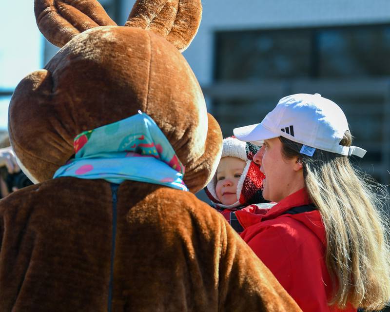 Vincent Carrillo, 17 months, is all smiles as he meets the Easter Bunny for the very first time and gets a photo with his mom Natalie during the DeKalb Park District's annual Breakfast with the Bunny on Saturday, March 23, 2024, at Hopkins Park, 1403 Sycamore Road in DeKalb.