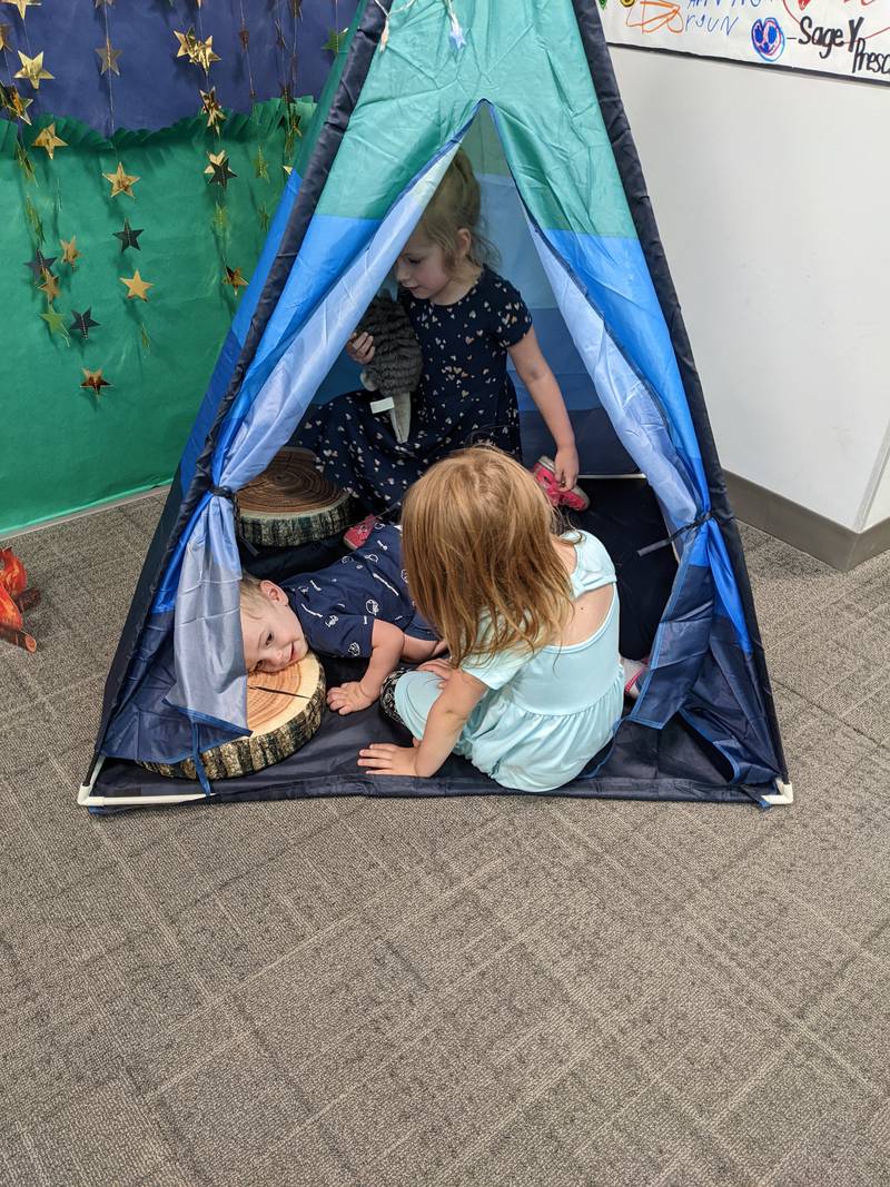 Kids enjoying the "calming corner" at Fox River Grove Memorial Library.