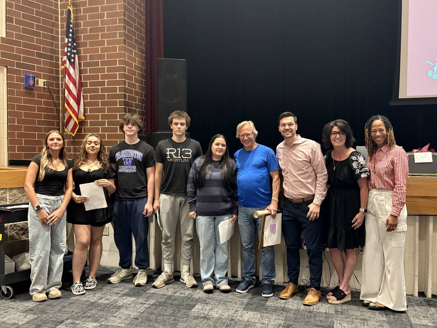 Lockport Township High School District 205 bus driver John Stenburg was presented with the LTHS 205 Foundation's Golden Key Award by students on Thursday, May 29, 2025.