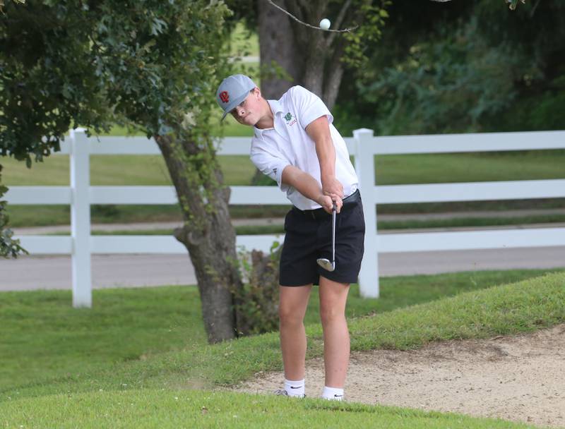 L-P's Ben Nicholson, gets out of the bunker during the Streator Bulldog Invitational on Monday, Aug. 25, 2025 at Eastwood Golf Course in Streator.