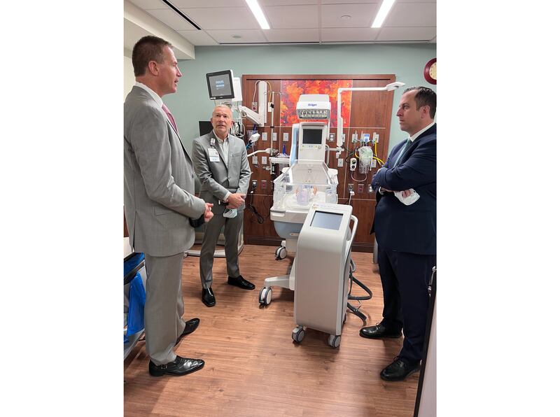 State Sen. Michael E. Hastings D-Frankfort recently toured the future neonatal intensive care unit at Silver Cross Hospital in New Lenox. Hastings (right) secured $600,000 in funding to build and operate Will County's first level 3 NICU. Also pictured are Scott Paddock, senior vice president of external affairs at Silver Cross, and Michael Mutterer, vice president of patient care/chief nursing officer at Silver Cross.