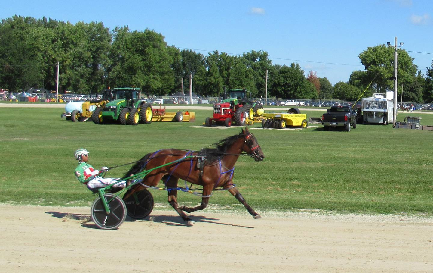 Harness racer at the Sandwich Fair on a warm-up lap before the races started at 11 a.m. on Wednesday, Sept. 7 2022.
