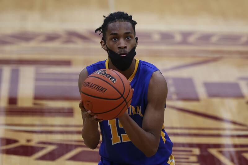 Joliet Central’s Aiden Finch takes a free throw against Lockport. Monday, Jan. 31, 2022 in Lockport.
