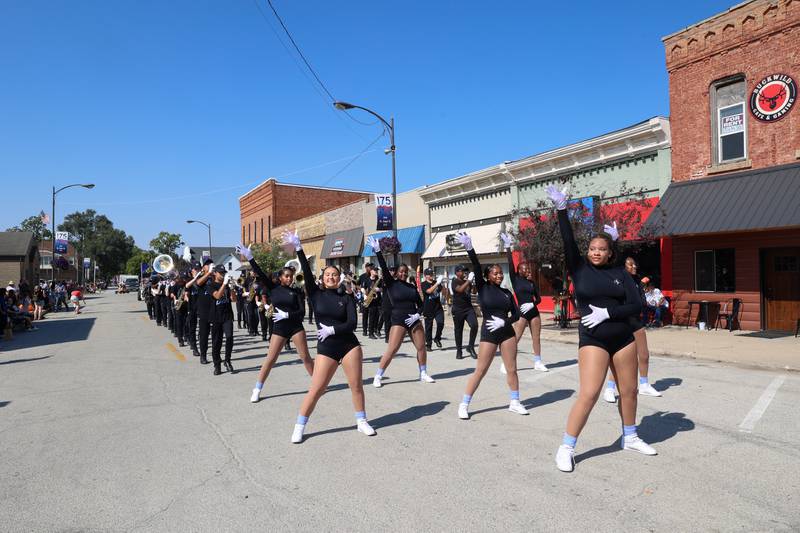 Members of the Kankakee High School marching band perform in the Grand Pumpkin Parade during the St. Anne Pumpkin Festival on Saturday, Oct. 4, 2025.