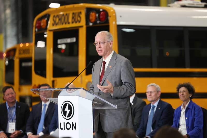 U.S. Representative Bill Foster, D-11, speaks at the grand opening of the Lion Electric manufacturing facility on Friday, July 21st, 2023 in Joliet.