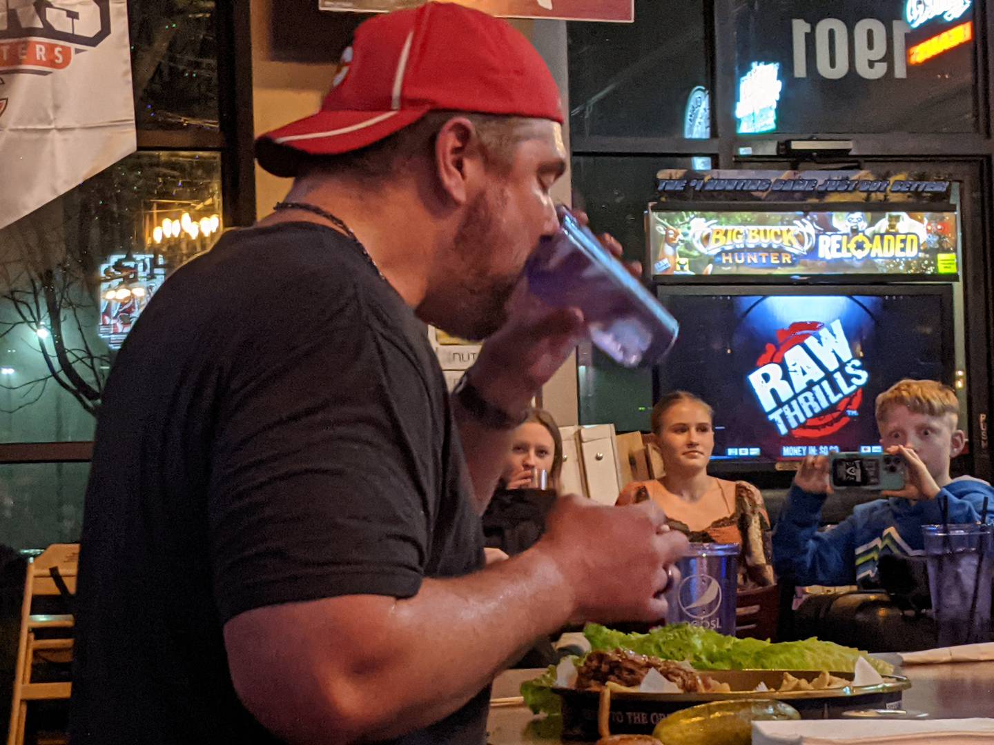 Those at Roadhouse 47 in Yorkville Jan. 26 cheered on professional eater and YouTube star Randy Santel as he took on the Big Hoss Challenge.