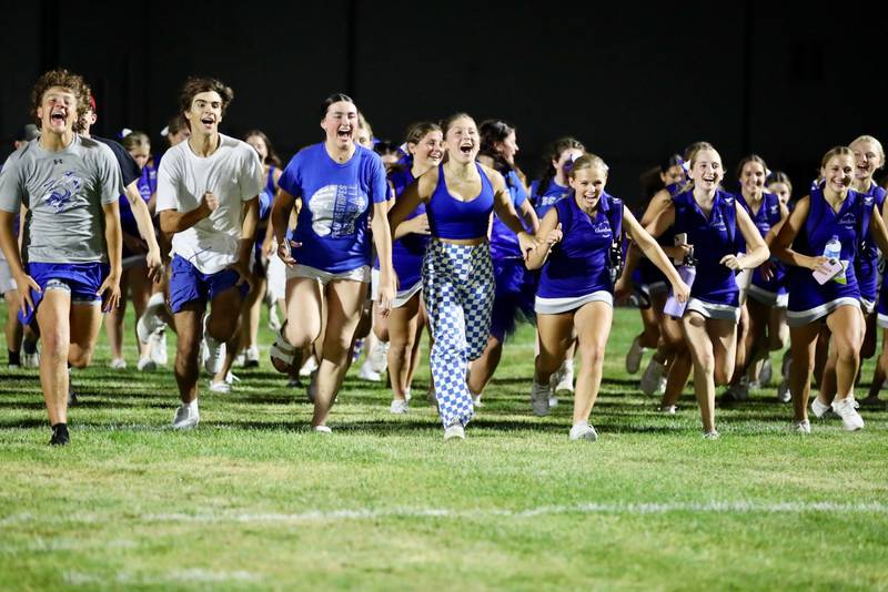 The Blue Rush PHS student body does its rush after the Tigers' 40-0 win at Monmouth Friday.