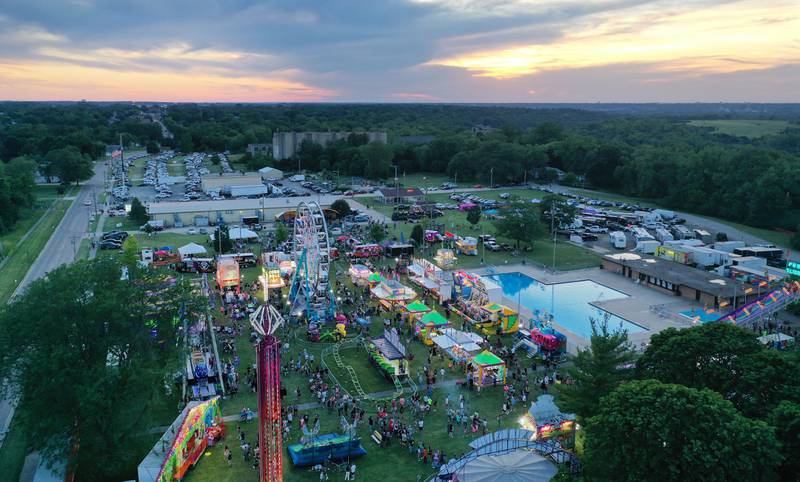 An aerial view of Summer Fun Fest on Friday, June 14, 2024 in Oglesby.