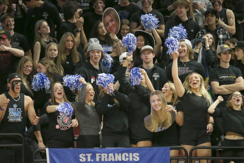 St. Francis fans cheer on the volleyball team in the Class 3A semifinal game on Friday, Nov. 11, 2022 at Redbird Arena in Normal.