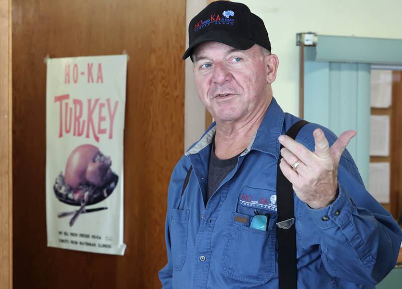 Robert Kauffman, of Kauffman Turkey Farms, talks Monday, Nov. 6 2023, at their farm in Waterman about retiring from their longtime family business. The Kauffman’s are retiring but plan to remain open until they sell what they have left in stock.