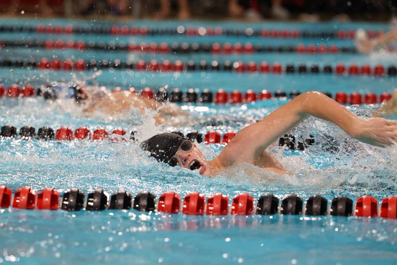 Bishop McNamara's Noah Bosgraaf competes in the 100-yard freestyle during the All-City meet on Tuesday, Jan. 6, 2026.