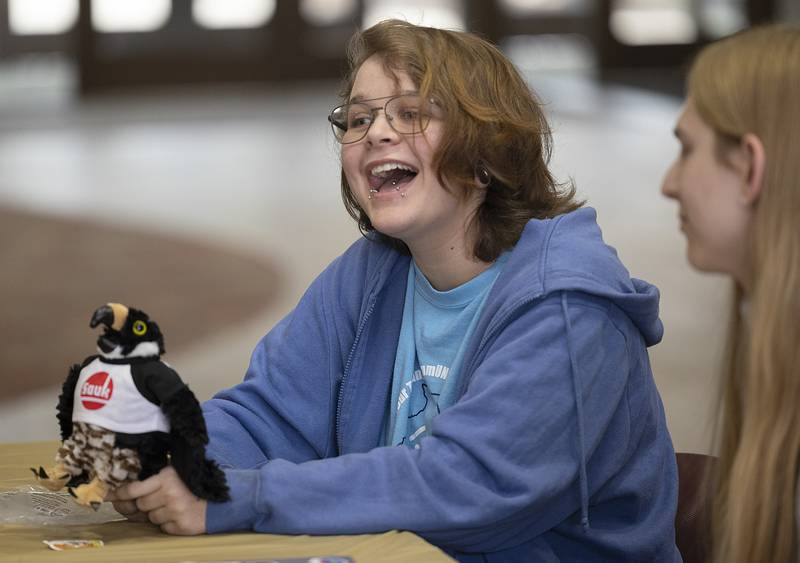 Clover Conner of Franklin Grove chose to dress a stuffed hawk Wednesday, Nov. 13, 2024, at SVCC’s Friendsgiving event.