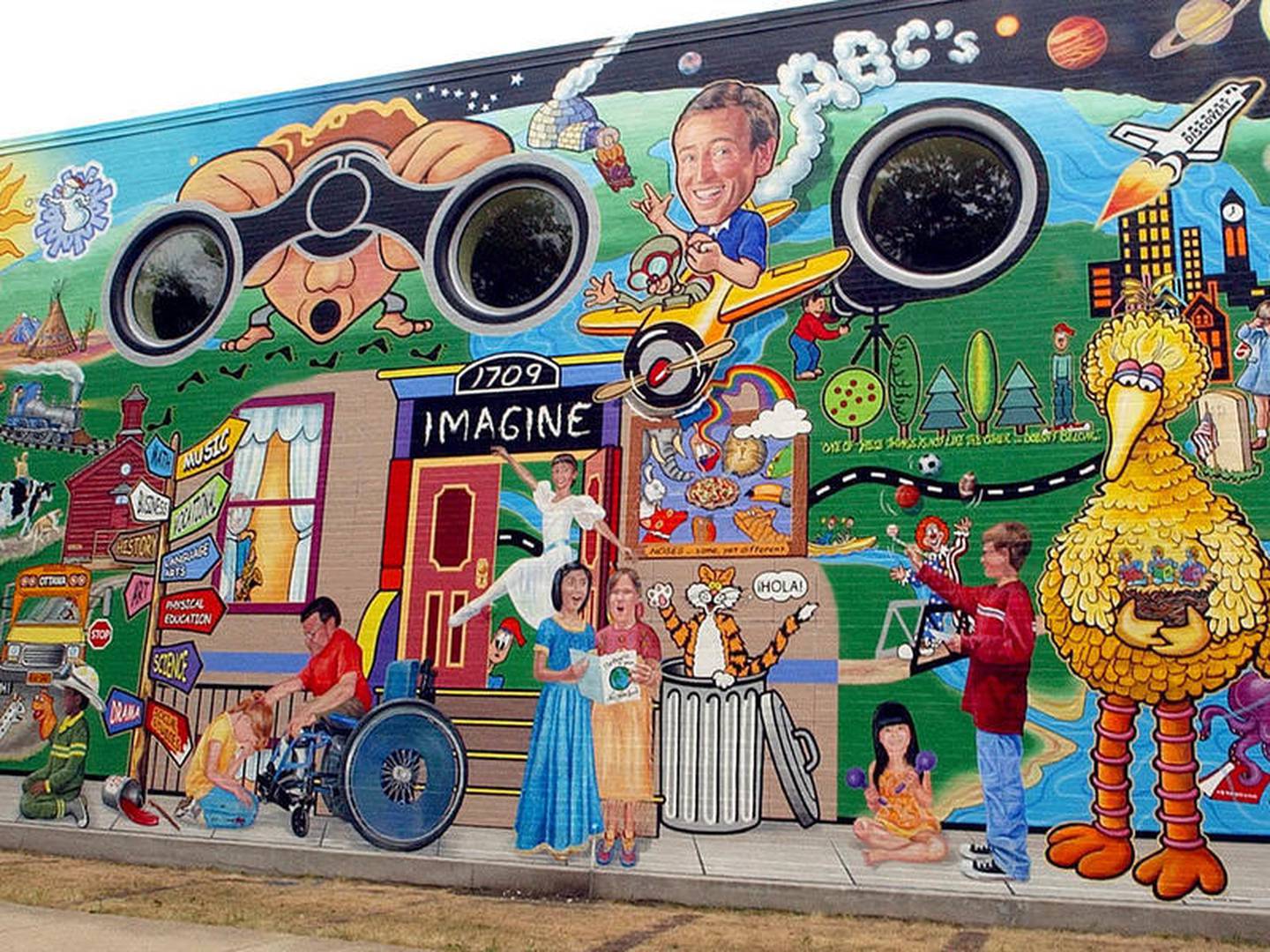 Probably Ottawa's most diverse mural, "Imagine and Learn with Bob McGrath," features children of different ethnicities and abilities in a "Sesame Street"-themed mural on Jefferson School.