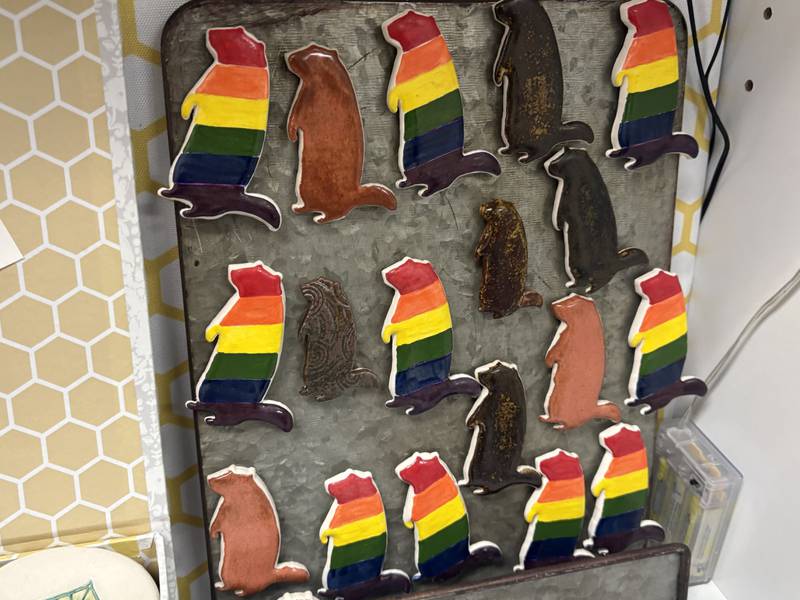 Groundhog magnets on display at Artisans on Main in Woodstock Tuesday, Jan. 14, 2025.