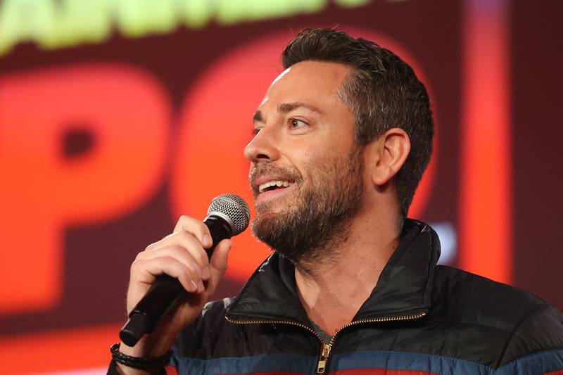 Actor Zackary Levi, from the show Chuck and the Shazam movie, speaks at C2E2 Chicago Comic & Entertainment Expo to open the three day expo on Friday, March 31, 2023 at McCormick Place in Chicago.