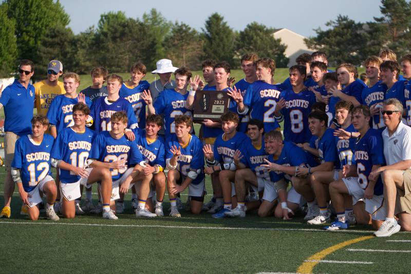 Lake Forest celebrates the Win over Huntley at the Super Sectional Final on Tuesday, May 30, 2023 in Huntley.