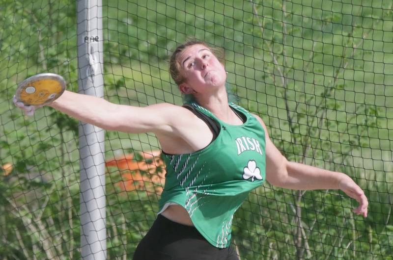 Seneca's Faith Deering throws the discus during the Class 1A Seneca Sectional contested Thursday, May 12, 2022, in Seneca.
