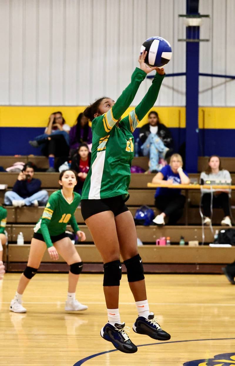 Spring Valley JFK's Miracle Wright makes a play in Saturday's IESA Regional match at Princeton Logan.