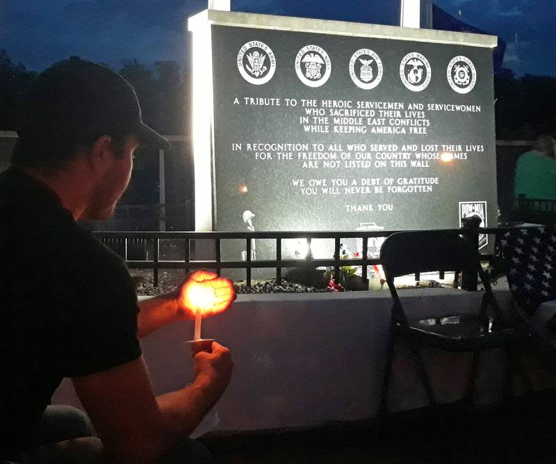 The Nashville, Tennessee-area Waypoint Vets traveled to the Middle East Conflicts Wall on Saturday, Aug. 13, 2022, in the morning and then conducted a candlelight vigil at sunset, sharing memories of fallen friends.