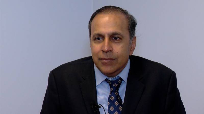 U.S. Rep. Raja Krishnamoorthi speaks to Capitol News Illinois during an interview July 11, 2025, at a health clinic in Petersburg.