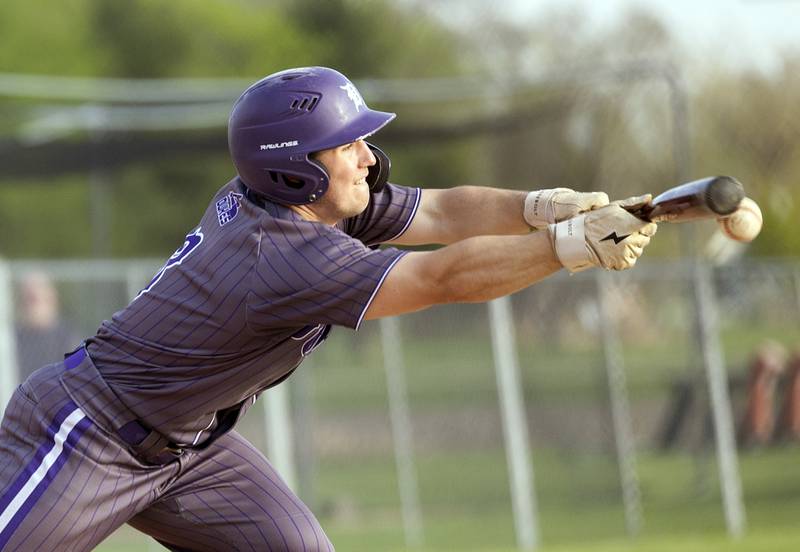 Dixon’s Jake Zepezauer lays down a bunt against Oregon Thursday, April 23, 2026.