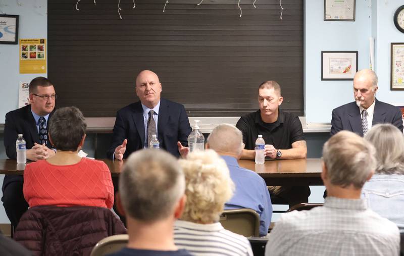 Bureau County Sheriff candidates (from left) Mike Wittig, Tom Kammerer, Joe Flanagan, and Ed Jauch gather during a candidate forum on Tuesday, Feb. 17, 2026 at the Bureau County Senior Center in Princeton.