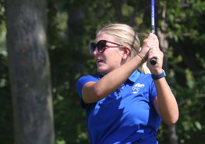 Princeton's Reese Reviglio tees off during the Class 1A Regionals on Tuesday, Sept. 30, 2025 at Spring Creek Golf Course in Spring Valley.