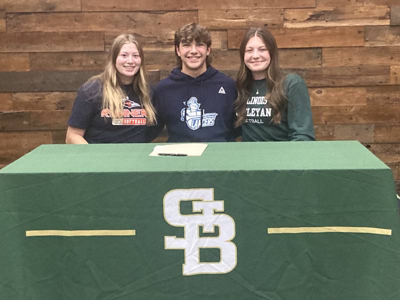 St. Bede seniors (from left) Reagan Stoudt (University of Texas San Antonio), Nathan Husser (College of Lake County) and Bella Pinter (Illinois Wesleyan) all signed on National Signing Day Wednesday to continue their athletic careers.