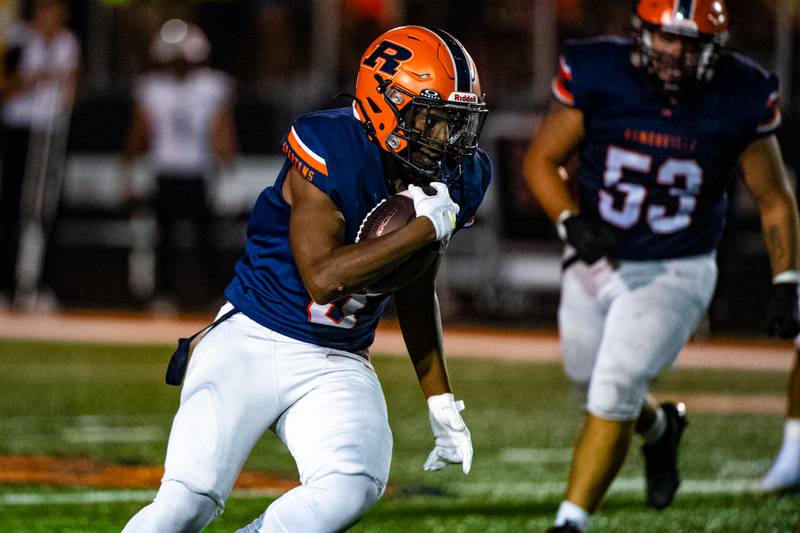 Romeoville's Bryce Brown runs the ball during a game againstPlainfield North on Friday Sept. 19, 2025 at Romeoville High School