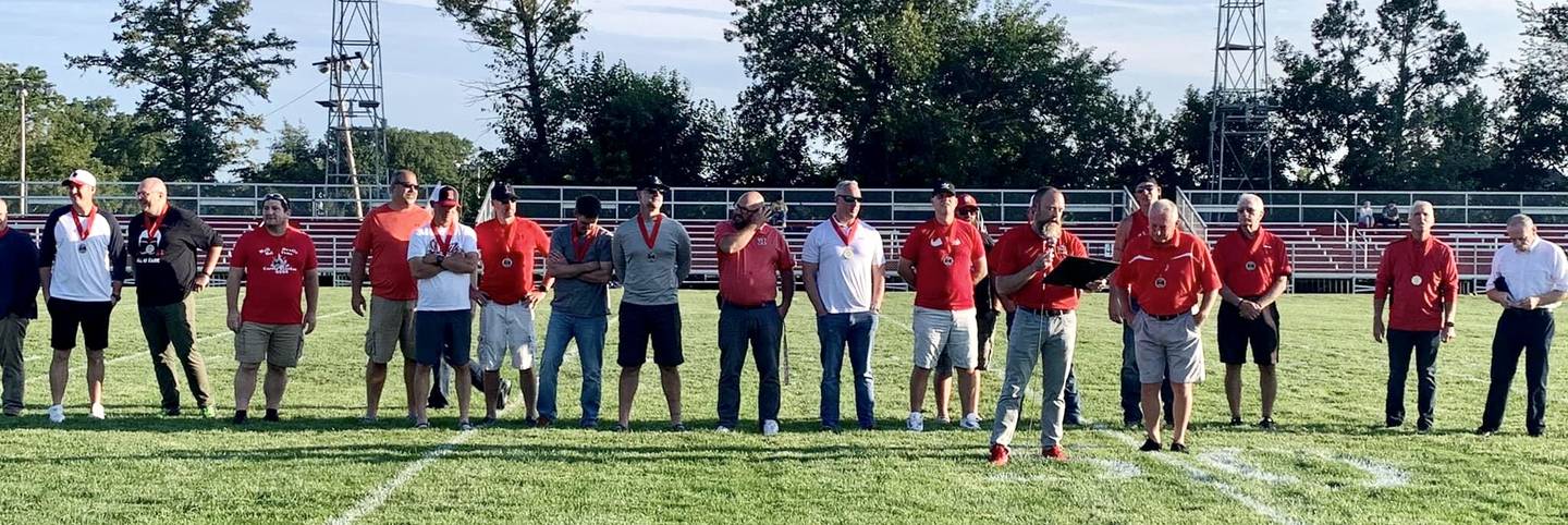 The 1996 State Runner-up Red Devils football team was inducted into the Hall High School Athletic Hall of Fame Friday along with long time assistant coach Steve Smith.