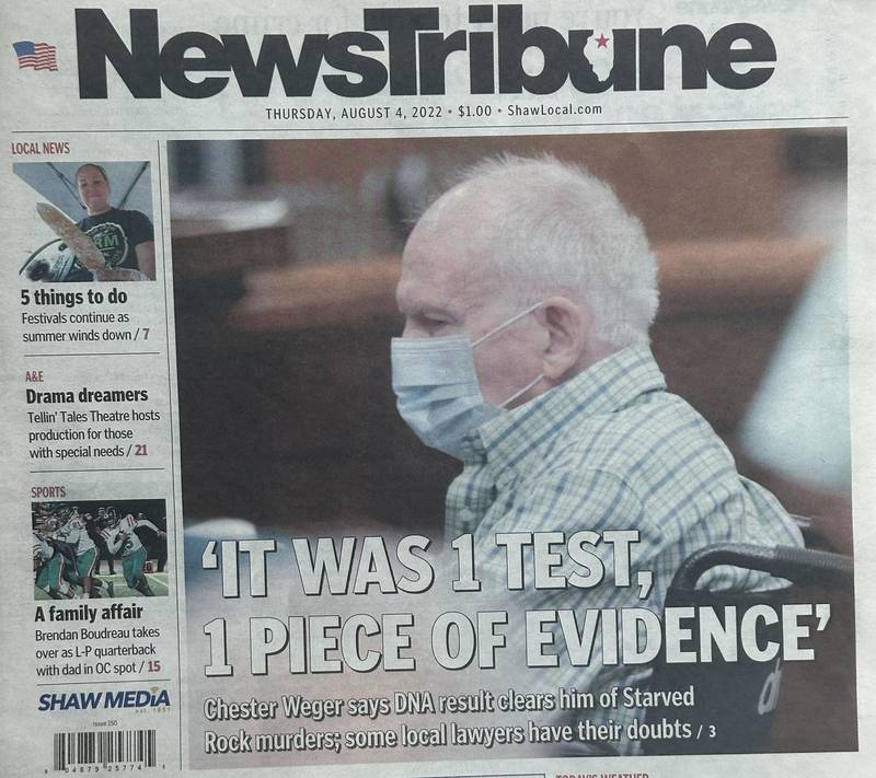 A view of the front page of the La Salle NewsTribune on Aug. 4, 2022.  Weger passed away on June 22, 2025. This photo found in the La Salle NewsTribune archives.