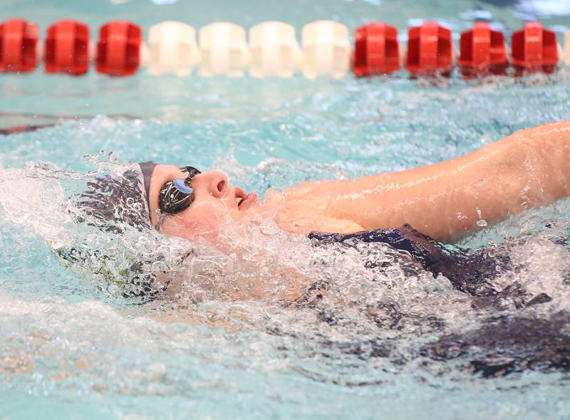 Sterling's Sammie Knox competes in the 500 yard freestyle during a swimming meet on Tuesday, Oct. 10, 2023 at L-P High School.
