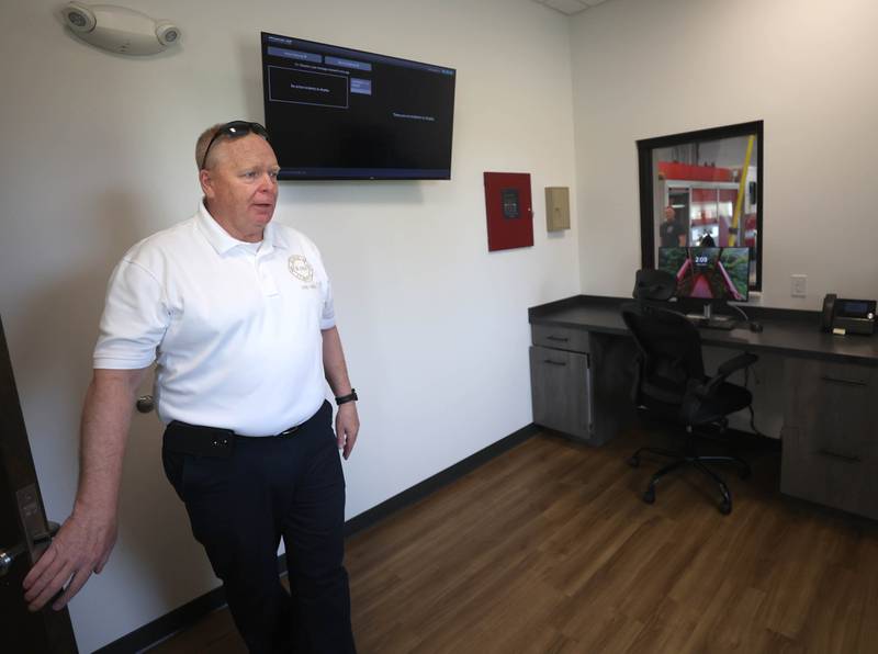 DeKalb Fire Chief Mike Thomas talks about some of the office space Tuesday, April 29, 2025, at the newly opened DeKalb Fire Station No. 4 on South Malta Road near the Schnucks shopping center.