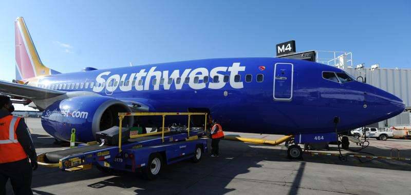 A Southwest Airlines jet sits at O'Hare International Airport.