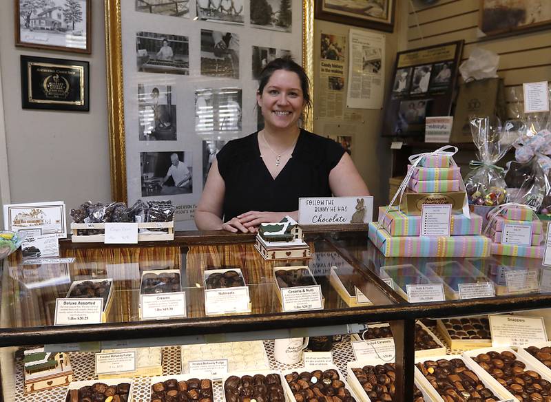 Katie Anderson-Tedder is shown with some of the history to her family’s candy shop on Thursday, March 27, 2025, at Anderson's Candy Shop in Richmond.