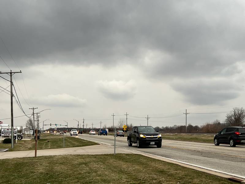 Storm clouds seen along Illinois Route 34 near Sandwich Friday, March 31, 2023.