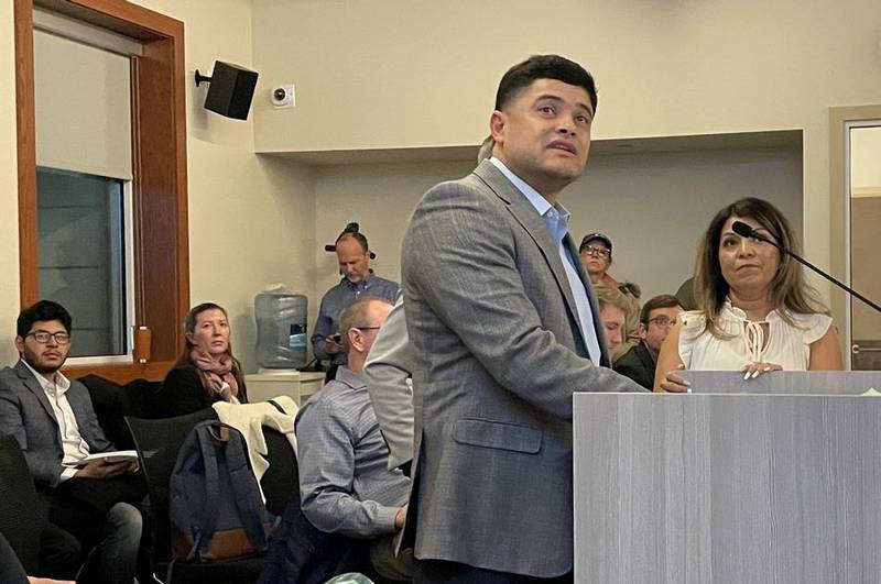 Jose Manuel Verastegui, a co-owner of the new Elgin Mall Group, shares plans to relocate to East Dundee during the East Dundee village board meeting on Monday, Dec. 5, 2022. The group will need a special-use permit to transform a shuttered Dominick's store off Route 25 into an indoor mall for more than 80 vendors.