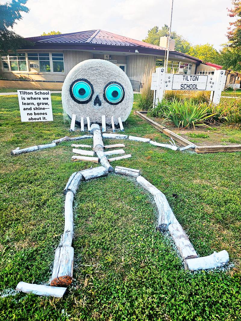 Lay, hay: Tilton Elementary School added makeshift bones to create a Halloween-themed bale. The bale was part of the 2025 Hay Bale Trail in Rochelle throughout October.