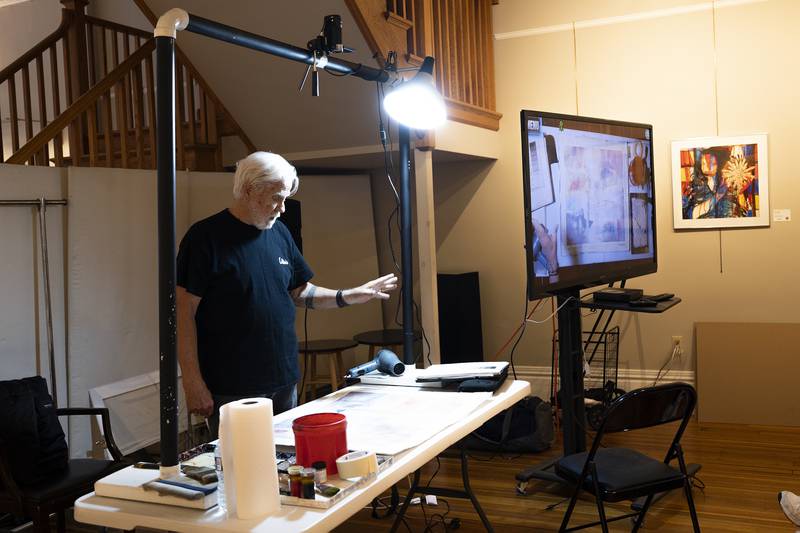 Watercolorist John Salminen starts a demo of his process
Saturday, May 3, 2025, at The Next Picture Show. Salminen was the judge of the 41st Illinois Watercolor Society National Exhibition held at Dixon’s The Next Picture Show. The exhibit will run until May 31.