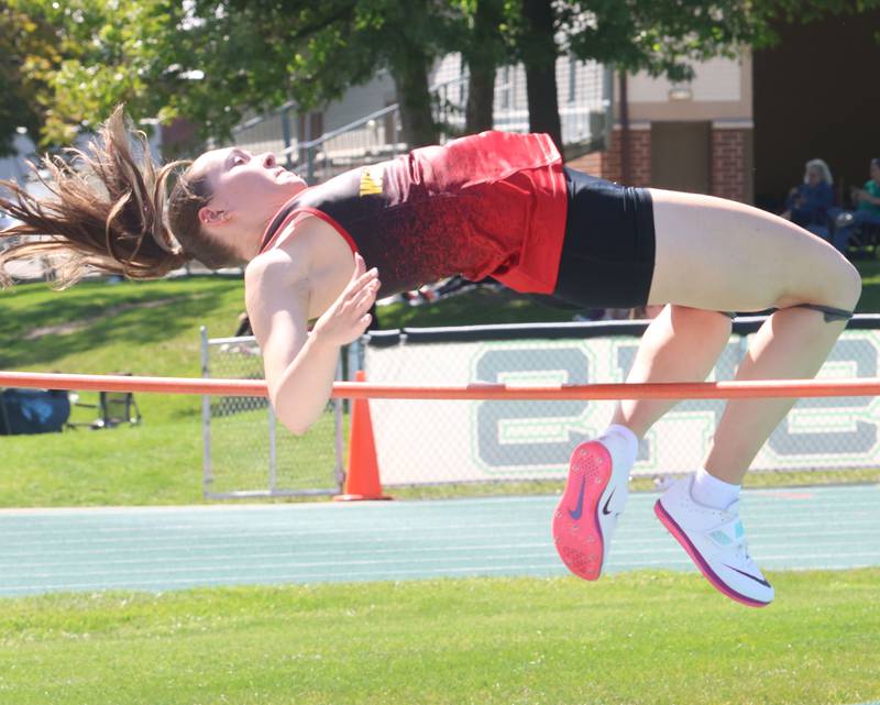 Westmont's Sophia Daskalov competes in the high jump during the Class 1A Sectional meet on Thursday, May 14, 2026 at Seneca High School.