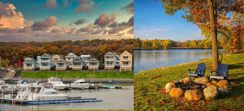 Enjoy the spectacular fall colors from a new waterfront cottage available now at Heritage Harbor Resort in Ottawa.