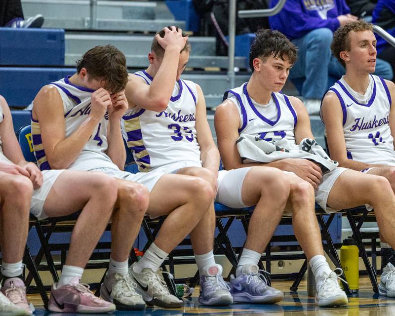 Serena's bench appears disappointed after trailing 20 points in fourth-quarter of game against IMSA in the quarterfinals of the Little Ten Conference Tournament on Monday, Feb. 2, 2026 at Somonauk High School in Somonauk.