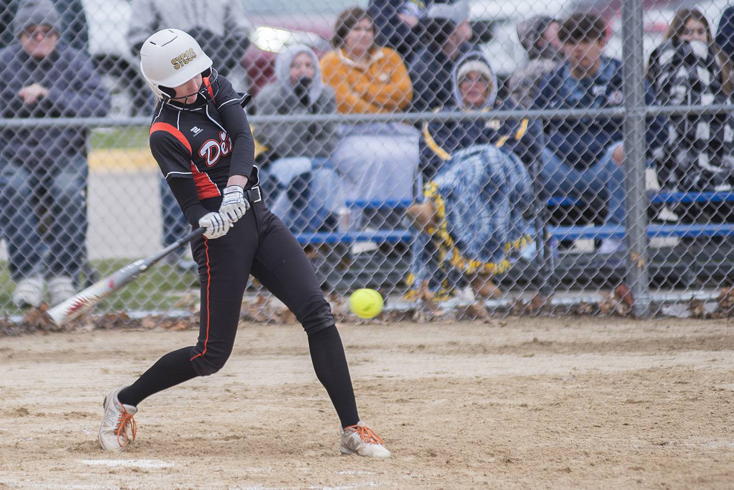 DeKalb's Lauren Gates drives the ball hard but right at the shortstop for an out  April 4, 2022 against Sterling.