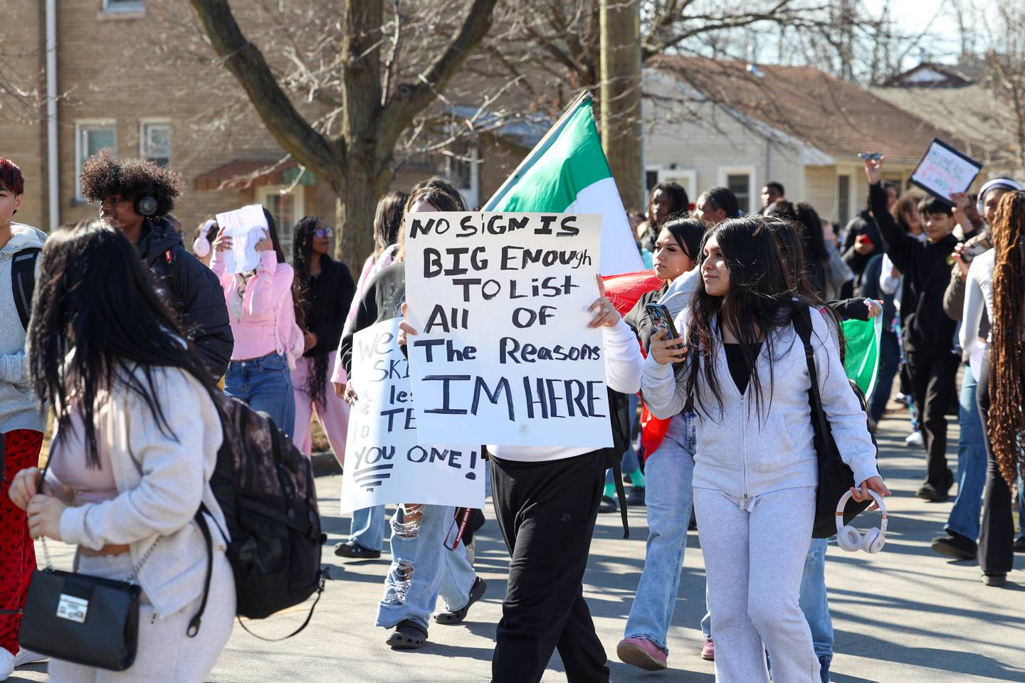 Kankakee High School students participate in a walkout in protest of national immigration policies and Immigration and Customs Enforcement actions on Friday, Feb. 13, 2026.