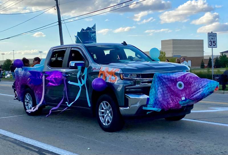 Huntley Middle School got aquatic for its float in this year's DeKalb High School Homecoming Parade on Wednesday, Sept. 24, 2025, along West Dresser Road.