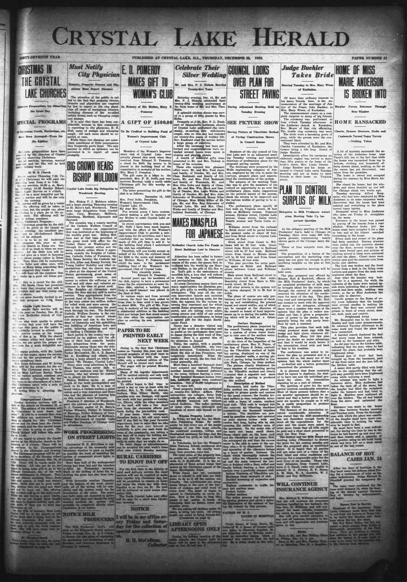 The Crystal Lake Herald on Dec. 20, 1923.