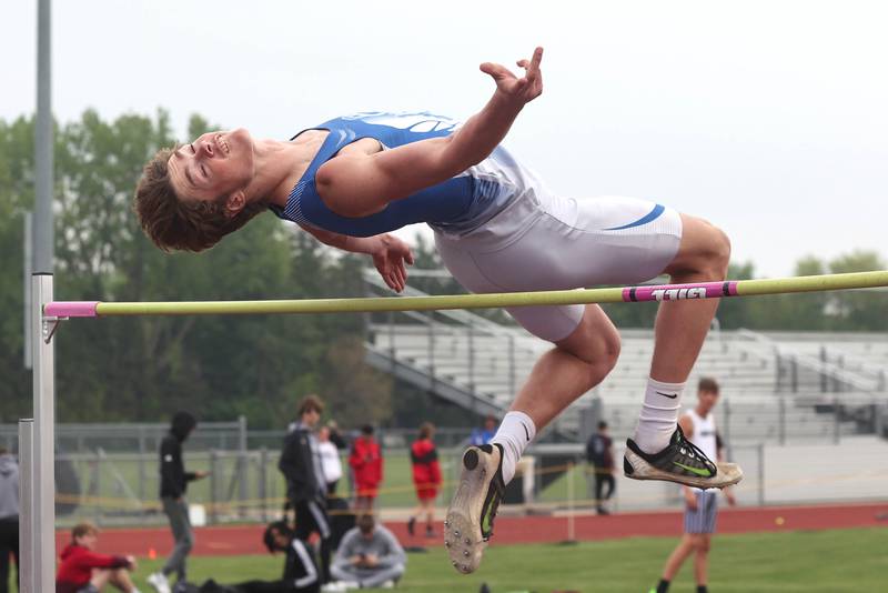 Princeton's Teegan Davis competes in the high jump Wednesday, May 18, 2022, at the Class 2A boys track sectional at Rochelle High School.